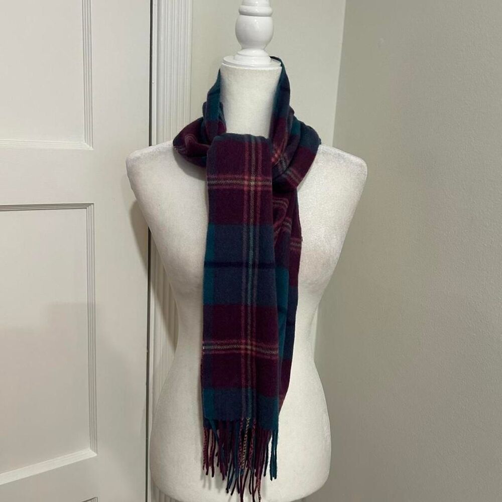 Louisa Pepini Cashmere Multicolored Plaid Scarf with Fringe